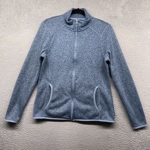 Eddie Bauer Women Jacket Blue Knit Long Sleeve Full Zip Mock Neck Pockets Size L